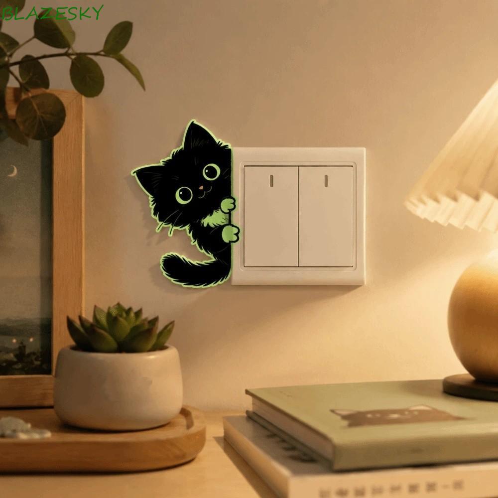 BLAZESKY Luminous Cat Wall Decals, Self-Adhesive Home Decor สติกเกอร์แมวเรืองแสง, Glow-in-the-Dark ตลก PVC แมวน่ารักสติกเกอร์สวิทช์ห้องนั่งเล่น