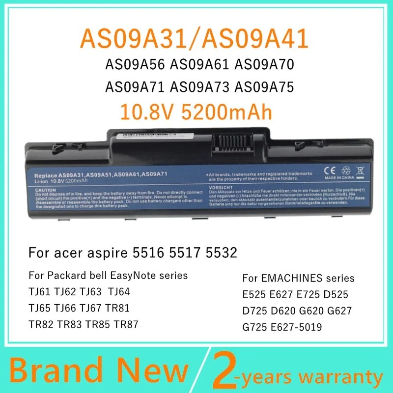 5200mAh แบตเตอรี่แล็ปท็อปสําหรับ ACER AS09A31 AS09A41 AS09A51 AS09A56 AS09A61 AS09A71 AS09A73 AS09A7