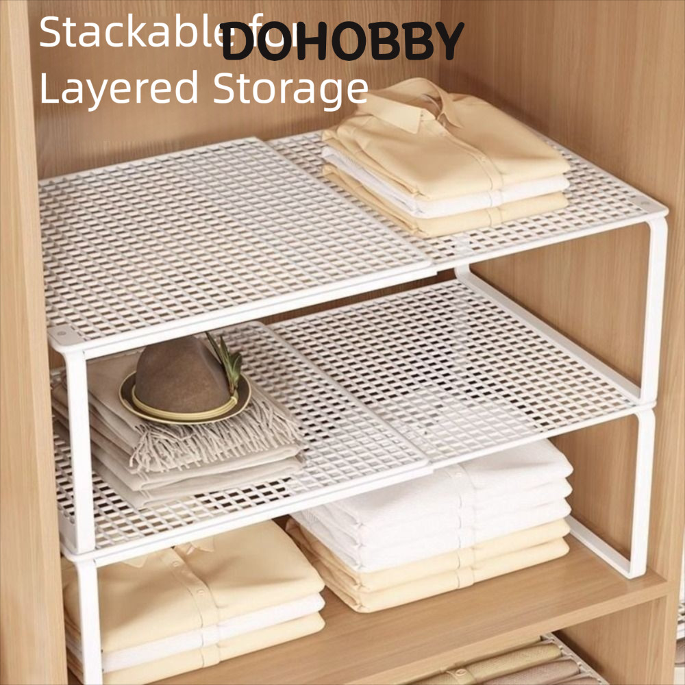 DOHOBBY ที่เก็บตู้เสื้อผ้า, ชั้นวางตู้เสื้อผ้าโลหะแบบปรับได้, ชั้นวางวางซ้อนกันได้แบบขยายได้ DIY ที่เก็บตู้เสื้อผ้า