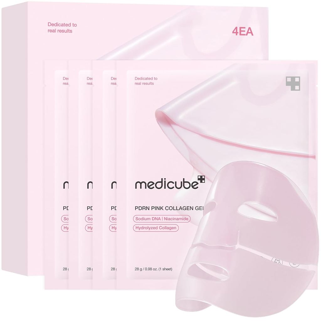 มาสก์เจล Medicube Jelly Gel Mask กับ DNA แซลมอน PDRN และคอลลาเจนชมพู, 4 ชิ้น | มาสก์หน้าข้ามคืนเพื่อ