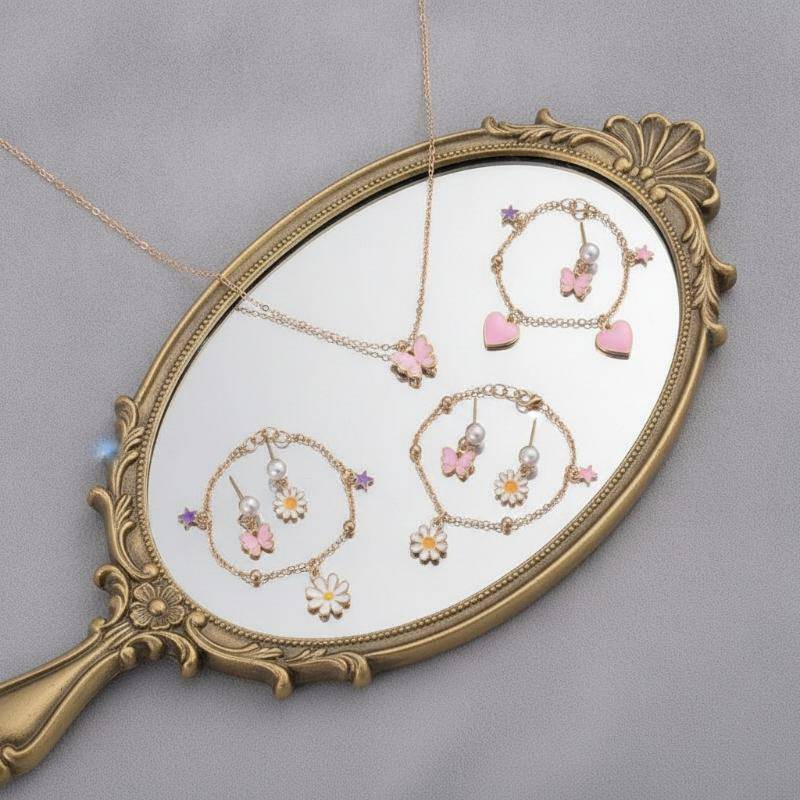 [Valley] Gold Plated Minimalist Jewelry Set Butterfly Heart Clover Charms ต่างหูสร้อยข้อมือ Tarnish 
