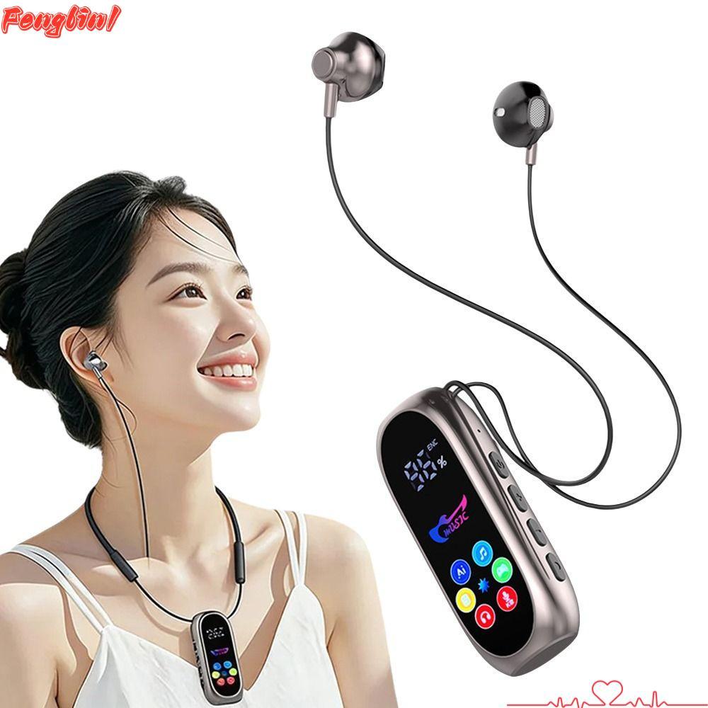FENGLIN1FR หูฟังแบบหนีบ, บลูทูธ 5.4 Super Long Battery Life หูฟังแบบคล้องคอ, Lavalier HD Mic หน้าจอส