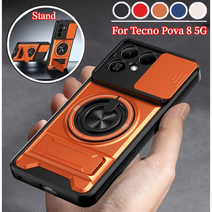 ขาตั้งสําหรับ Tecno Pova 8 Pro 5G แหวนแม่เหล็กเคสโทรศัพท์สไลด์กล้องเกราะกันกระแทกปกแข็ง Pova8 8Pro L
