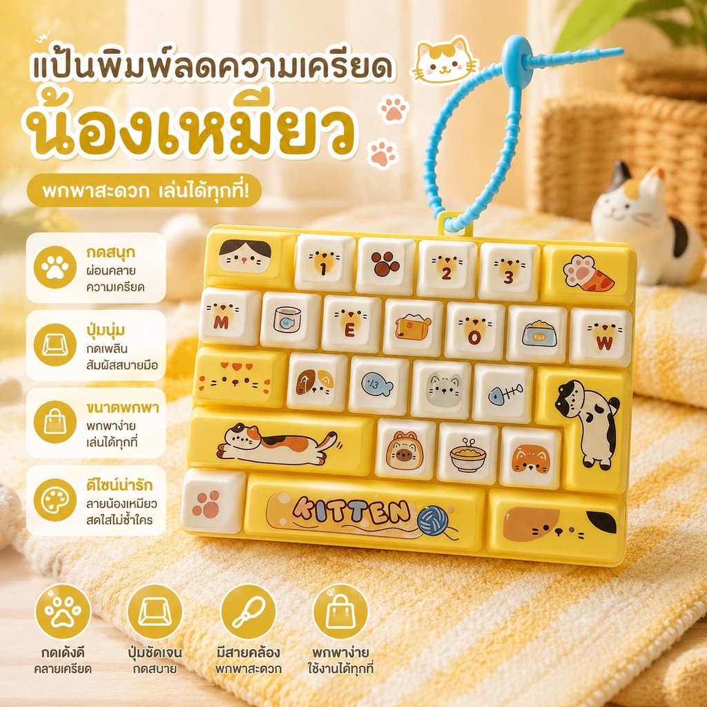 พวงกุญแจคีย์บอร์ด คีย์บอดจิ๋ว Mechanical Keyboard ของเล่นกดคลายเครียด Fidget Toy เสียงกดเพลิน ลายน่ารัก