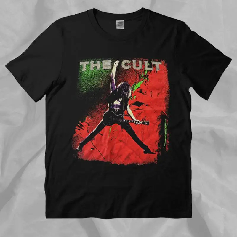 เสื้อยืดสีดําสไตล์วินเทจ 90s โดย The Cult Rock Band