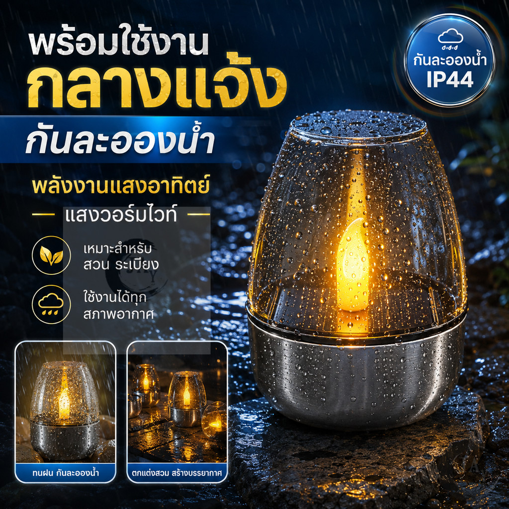 โคมไฟเทียนโซล่าเซลล์ ตะเกียง solar cell LEDกันน้ำ สำหรับแต่งสวน ตกแต่งหน้าบ้าน กลางแจ้ง