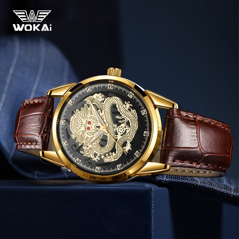 Wokai New Zodiac Dragon นาฬิกาผู้ชายคลาสสิกควอตซ์นาฬิกามังกร
