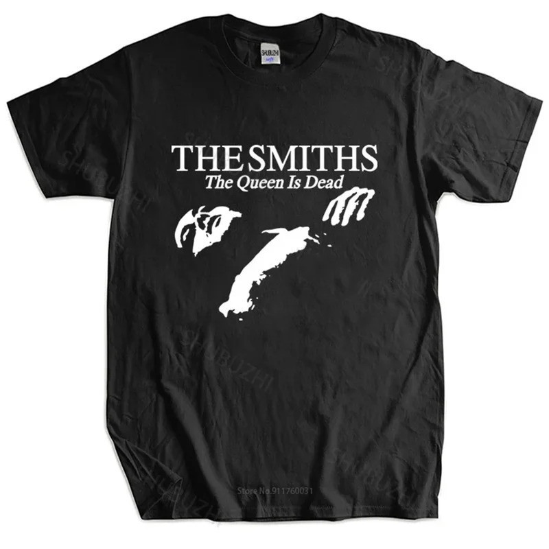 เสื้อยืดผ้าฝ้ายผู้ชาย The Smiths "The Queen Is Dead" - เสื้อยืด, อินดี้ยุค 1980, Morrissey ไซส์ใหญ่ 