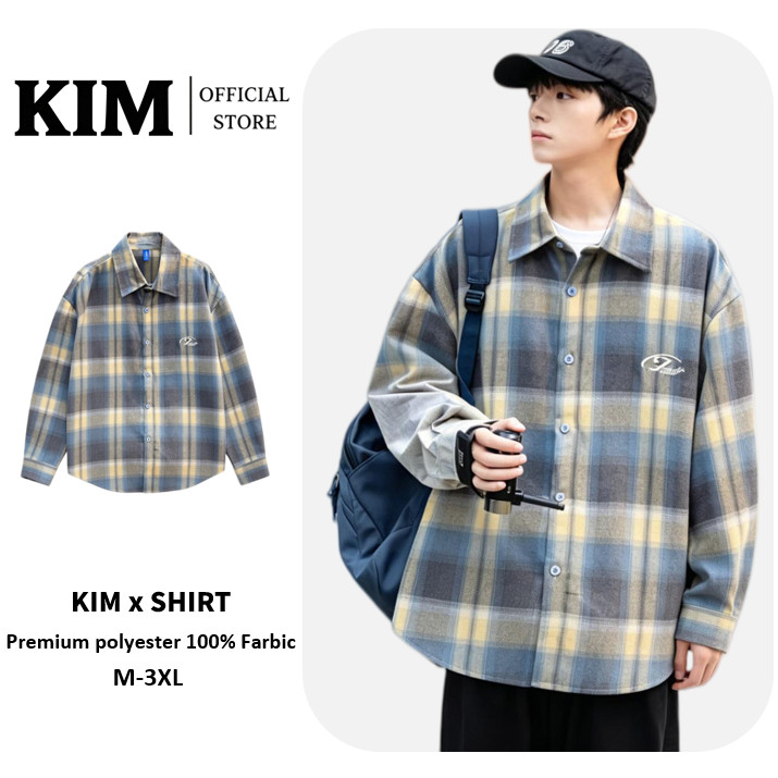Oversized Plaid Long Sleeve Shirt เสื้อเชิ้ตแขนยาวลายตาราง ทรงโอเวอร์ไซส์ สไตล์สตรีท S-3XL