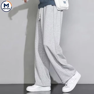MEFEEE กางเกงวอร์มขากว้างทรงหลวม Unisex กางเกงกีฬาอเนกประสงค์สีดําสีเทา