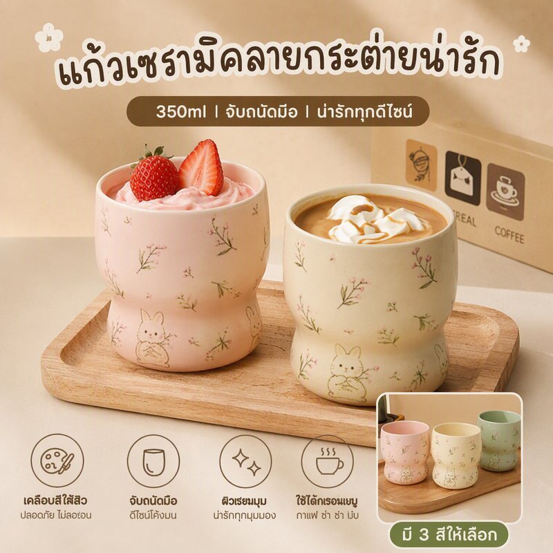 แก้วน้ำเซรามิค แก้วกาเซรามิคใต้สีเคลือบ 350ml ดีไซน์สวยหรู คุณภาพดี ของขวัญ เซรามิคใต้สีเคลือบ ถ้วยกาแฟ
