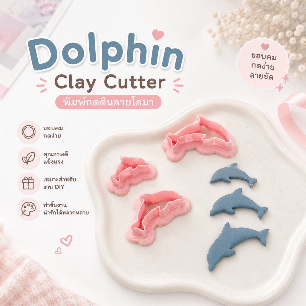 Clay Cutter ตัวตัดดินโพลิเมอร์ ลายโลมา dolphin ปลา พิมพ์กดดิน ทำต่างหู เเม่พิมพ์สัตว์ ตัดขาดง่าย ct29