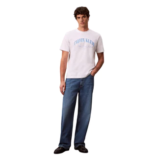 CALVIN KLEIN เสื้อยืดคอกลมแขนสั้นผู้ชาย Heritage Classic Terry Relaxed T-Shirt รุ่น 4RF820G YAF-สีขาว
