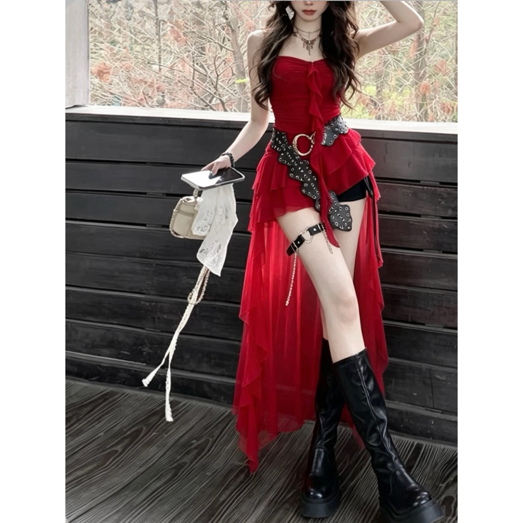 LD1 FLEXIBLE Mesh DRESS (ไม่มีอุปกรณ์เสริม) SHRIMP TAIL Fringed for GOING OUT, GOING TO THE PARTY, G
