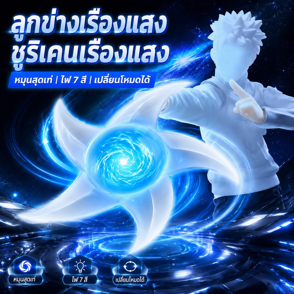 นารูโตะ ระเส็นกัน สไปนเนอร์คลายเครียด มีไฟ RGB 7 สี หมุน 360 องศา ดาบเลเซอร์ของเล่นของขวัญ อุปกรณ์คอสเพลย์นินจา