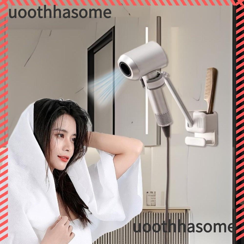 UOTHHASOME ขาตั้งเครื่องเป่าผม, 2025 รุ่น Wall Mount Hairdryer Holder, ชั้นวางเครื่องเป่าหมุนออกแบบเครื่องมือจัดแต่งทรงผมผู้ถือ Punch-Free Wall Mount Rack ห้องนอน