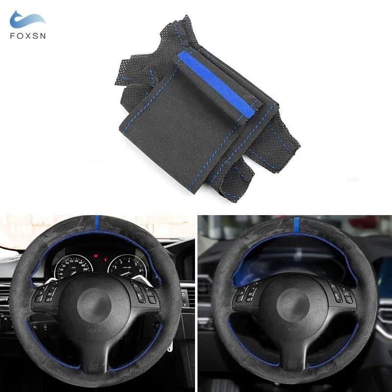 หนังนิ่มเย็บมือพวงมาลัยฝาครอบ Trim Blue Line & Strip สําหรับ BMW M Sport E46 330i 330Ci E39 540i 525