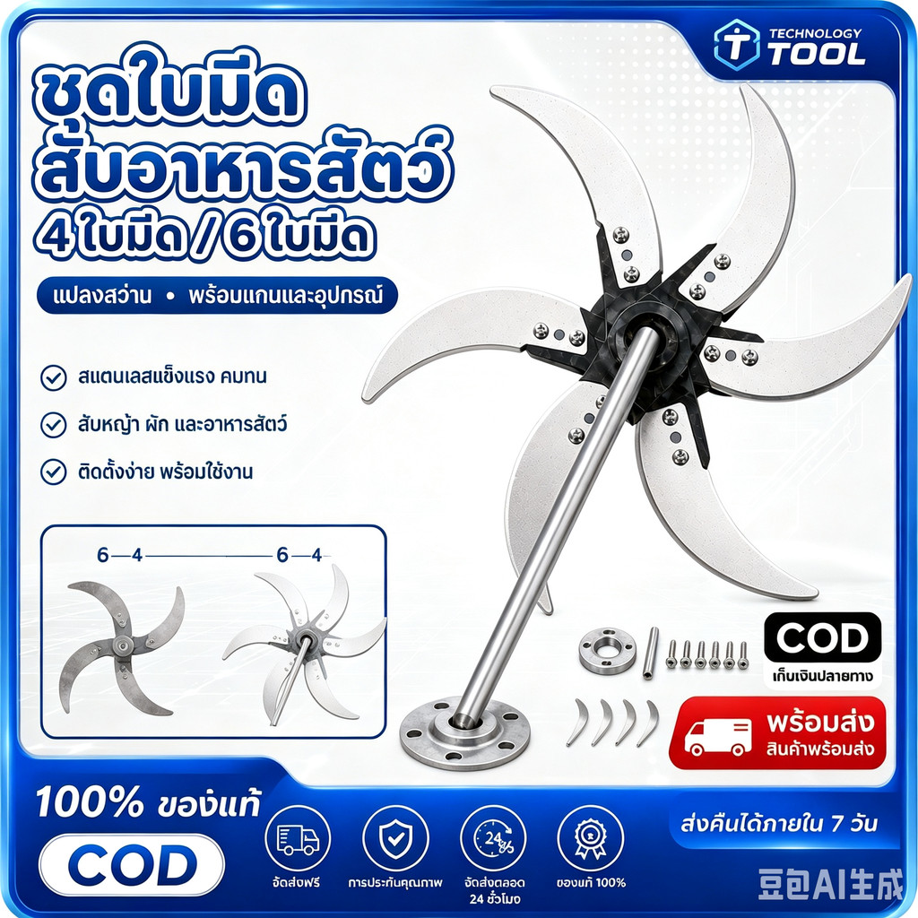 【จัดส่งในกรุงเทพฯ】ใบมีดสแตนเลสสำหรับเครื่องสับย่อยอาหารสัตว์DIY ชุดใบมีดสับผัก 4/6 ใบ พร้อมแกน อุปกรณ์ DIY สับหญ้า
