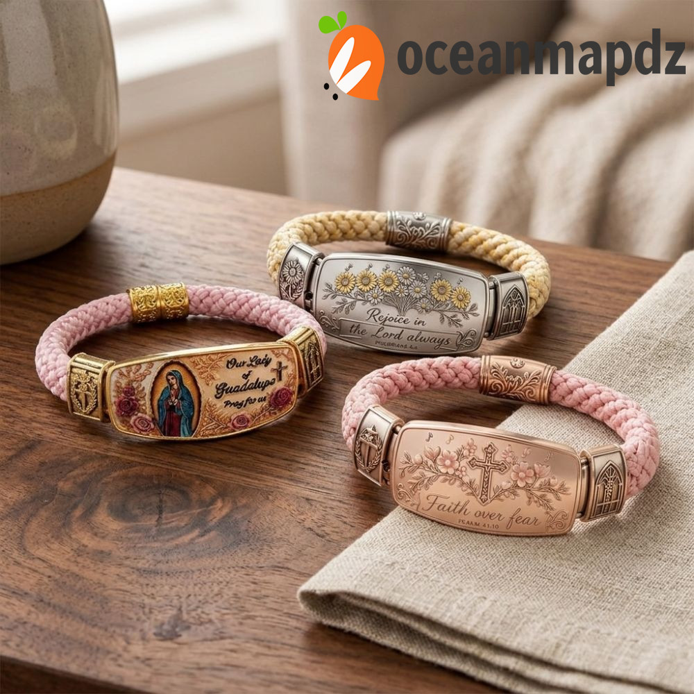 OCEANMAPDZ Faith Over Fear Bracelet, Faith Over Fear Stainless Steel Cross Faith Bracelet, Retro Sty