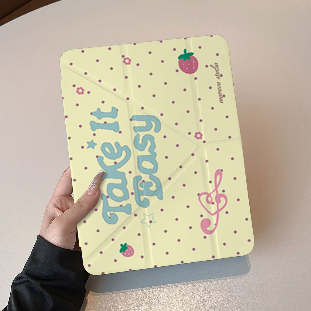 [โชคดี] Polka Dot Strawberry Note ipad air8/7/6 เคสป้องกัน 9/8 Generation pro37 cm A16 เคสแท็บเล็ต M