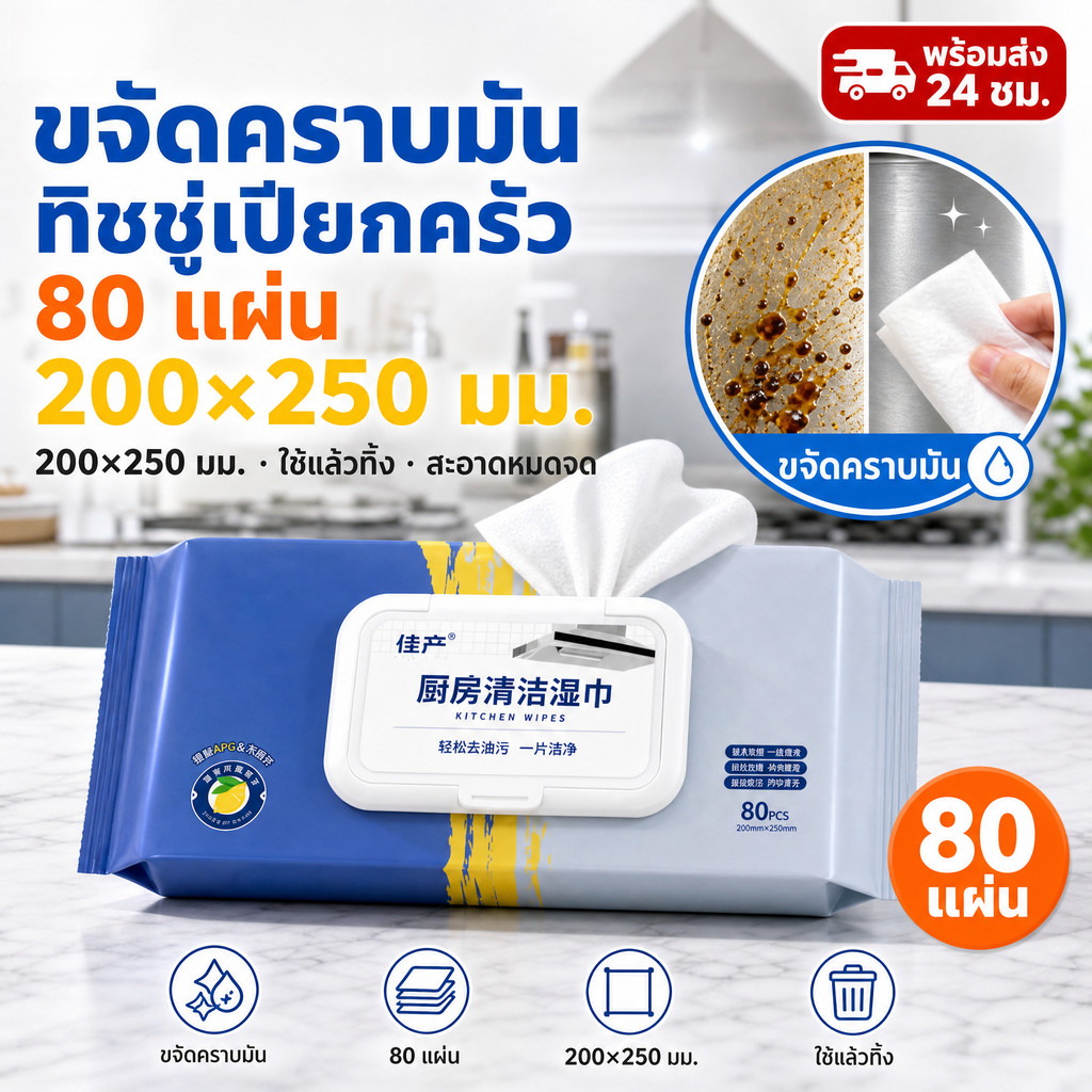 พร้อมส่ง ใน เช็ดครัว แผ่นทำความสะอาดครัว กระดาษทิชชุ่เปียกยกลัง กระดาษทิชชู่เปียก ทําความสะอาด