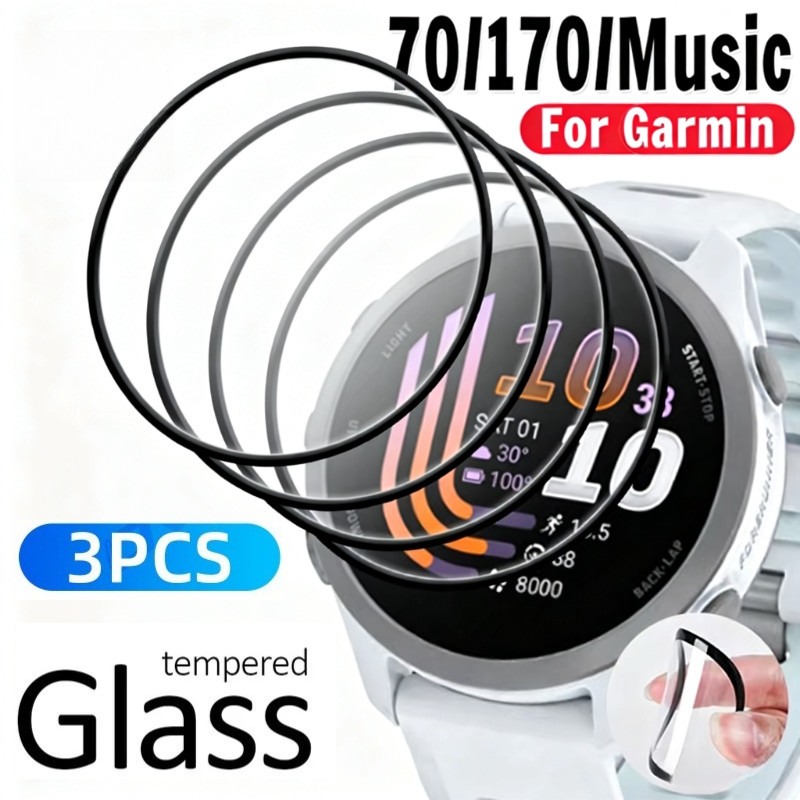 1-3 ชิ้น 9H ฟิล์มกระจกนิรภัยสําหรับ Garmin Forerunner 970 965 170 955 Solar 945 570 265S 255M 255 245M 245M 165 HD โค้งสีดํา Edge Anti Scratch นาฬิกาป้องกันหน้าจอ