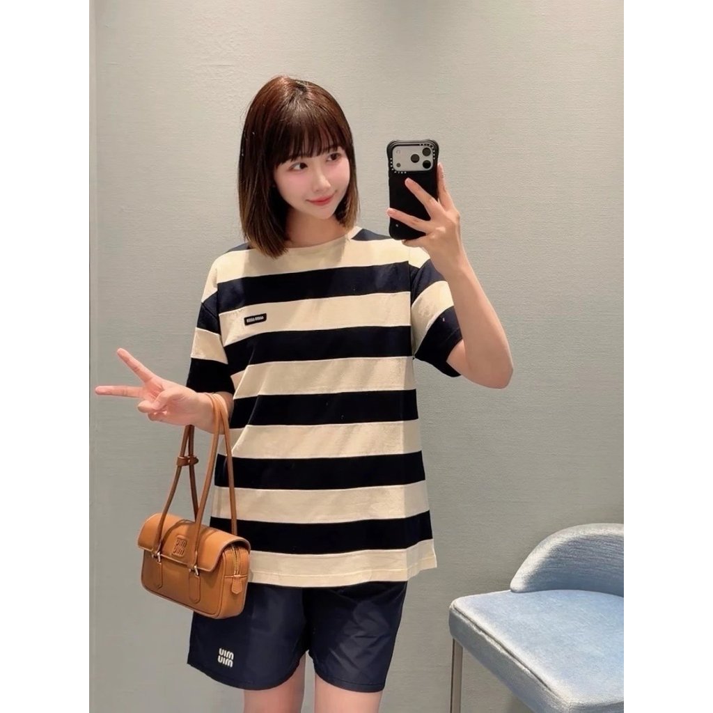 1: 1 Scale 丨 M1u Logo Color Matching Stripes Round Neck Short Sleeves Single Wear Layered All-Match 