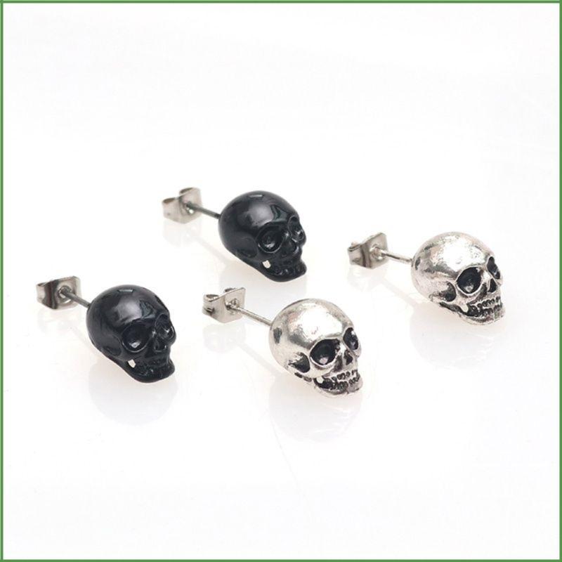 BON Niche ต่างหูสตั๊ดฮิปฮอป Retro 3D Skull สําหรับต่างหูหัวสําหรับชายหนุ่มและ B