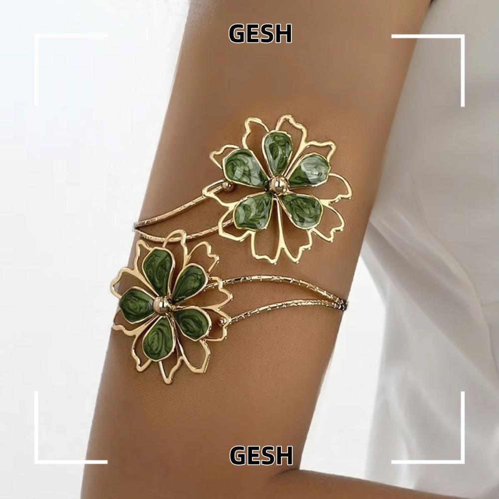 GESH ปลอกแขนดอกไม้กลวง, Boho Chic Metal Upper Arm Bracelet, Vintage Adjustable Spiral Arm Bracelet W