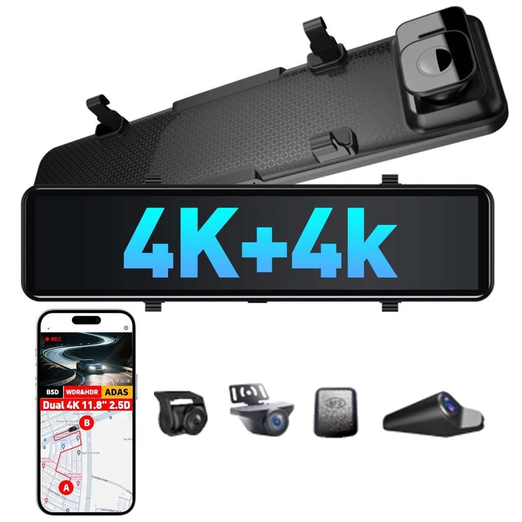 TLDG 4K 4-Channel การบันทึก 170 มุม IPS 12 "กระจกมองหลัง Dash Cam พร้อมหน้าจอสัมผัสเครื่องบันทึกวิดี