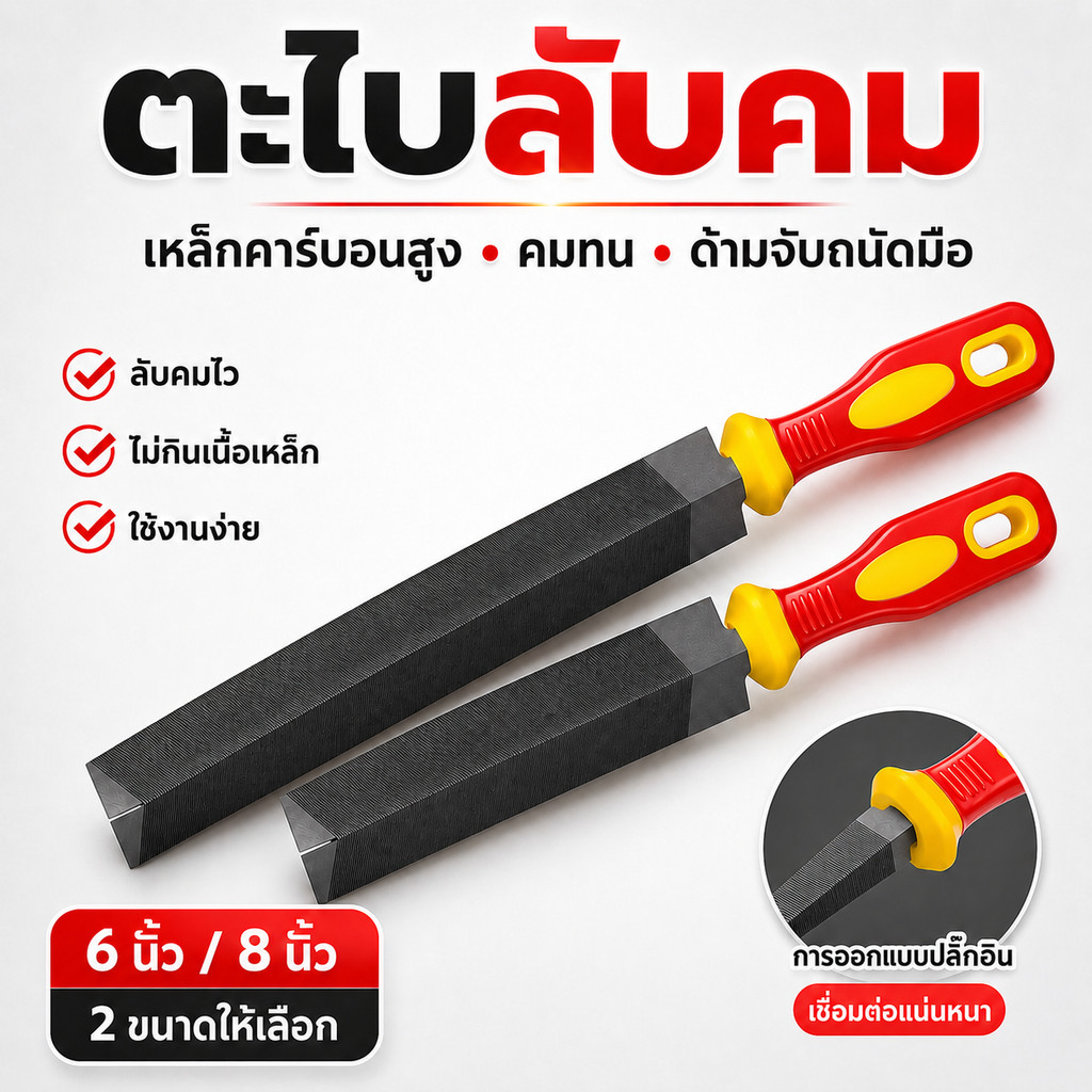 ตะไบลับคมเหล็กกล้าคาร์บอนสูง 6 นิ้ว / 8 นิ้ว ตะไบเหล็ก ด้ามจับกันลื่น คมทน แข็งแรง ใช้งานง่าย