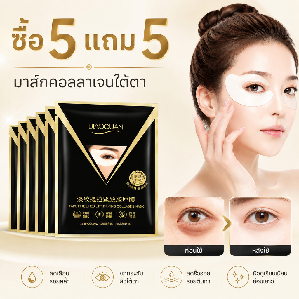ซื้อ 5 แถม 5🔥 BIAOQUAN มาส์กคอลลาเจนใต้ตา เติมความชุ่มชื้น ลดเลือนริ้วรอย รอยคล้ำ ผิวรอบดวงตาดูเรียบเนียน