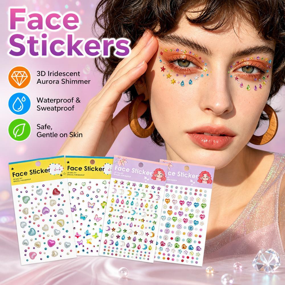 ชุดสติ๊กเกอร์หน้าดาวหัวใจผีเสื้อ – อัญมณี Rhinestone 3d, Diy Creative Face Art สําหรับรูปลักษณ์ใดๆ R