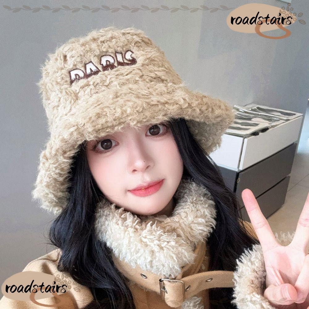 ROADSTAIRS Fuzzy Bucket Hat, Face Slimming One Size Fit Warm Fall Winter Hat, Fashion Polyester Fish
