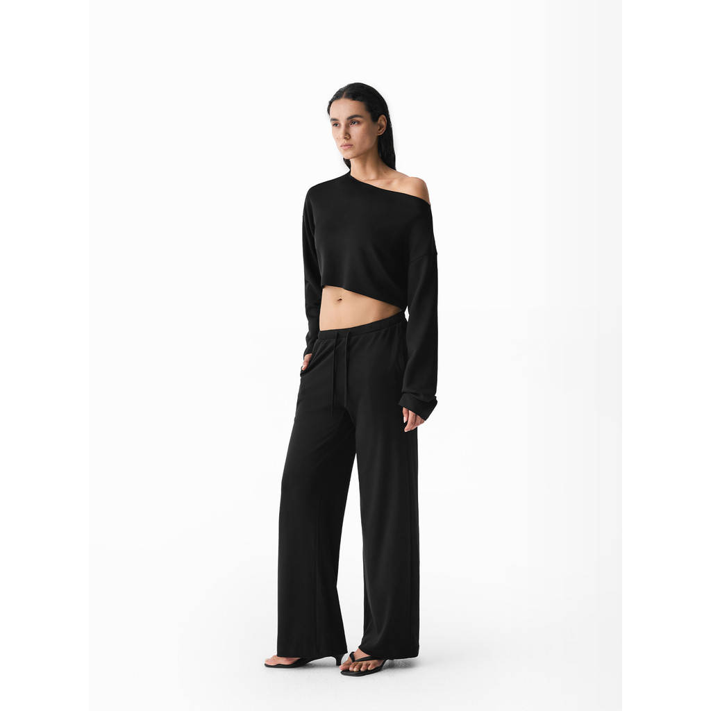 FDR Official Store Lyocell Cross-Shoulder Top Slimmer Look Lazy Soft Skin-Friendly All-Match