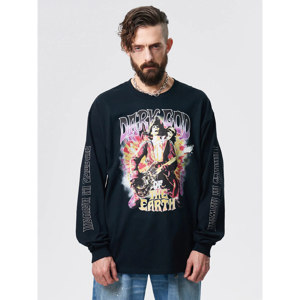 ญี่ปุ่น gl Home Like ยาว Magoshima Lang Nirvana เสื้อยืดแขนยาวผ้าฝ้ายแท้พิมพ์ด้วยตนเอง Unisex สไตล์เ