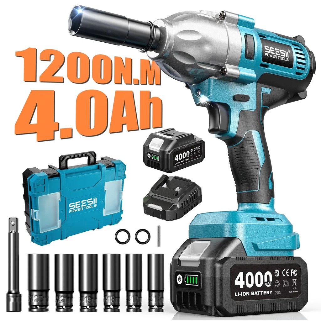 SEESII ประแจผลกระทบไร้สาย อัพเกรด 1200N.m(885ft-lbs) ประแจผลกระทบแบบไม่มีแปรง 1/2", WH710 Pro พร้อมแ