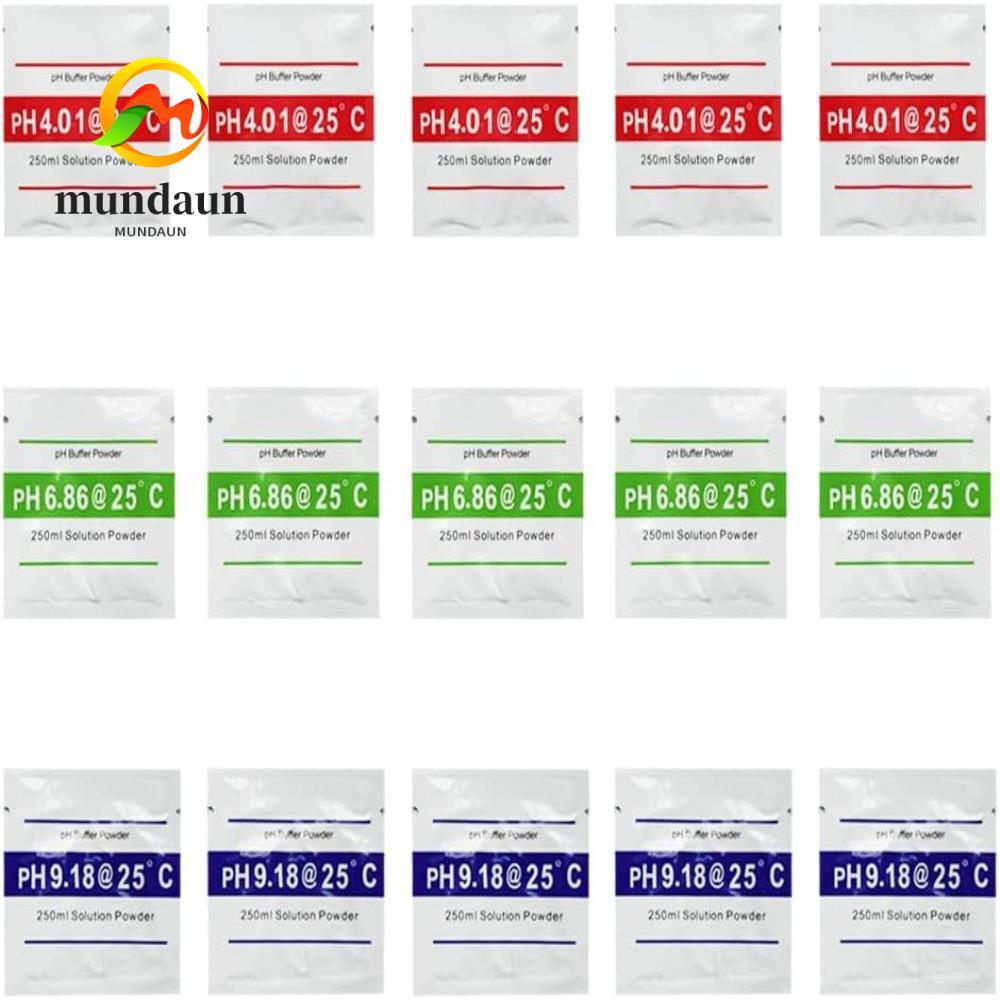 MUNDAUN 15 ชิ้น PH Buffer Solution Powder, PH 6.86 จุด 3 ประเภท PH Meter Calibration Solution Powder