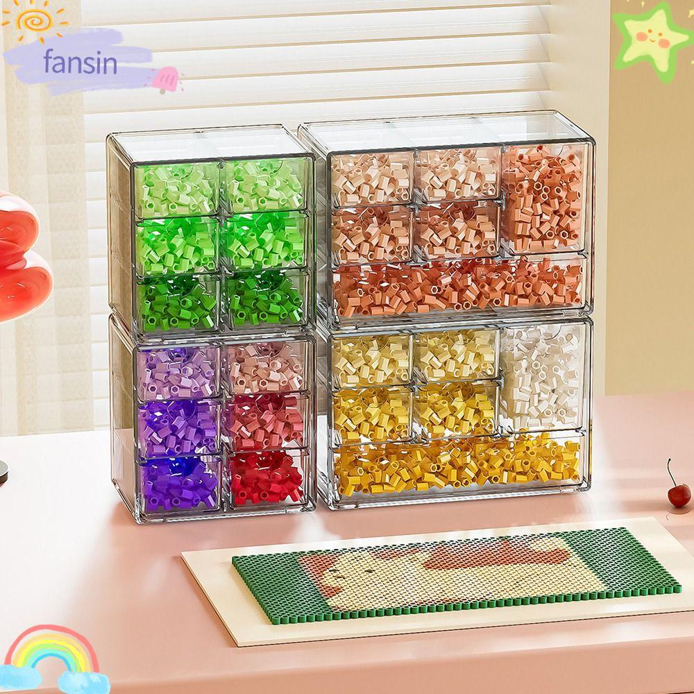 FANSIN Perler Bead Organizer,กันฝุ่นFuse Bead Storage Box, Simple Multi-grid Plastic Desktop Organiz