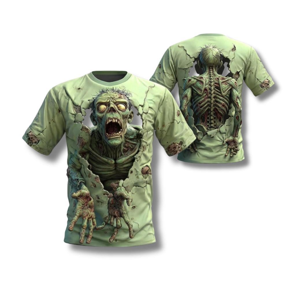 ใหม่ 3D Zombie Graphic T-Shirt: Horror Skeleton Halloween Costume Tee X02