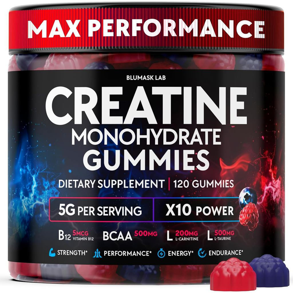 CreatineMonohydrateGummiesComplex5000MGforMen&Women,PreworkoutGummywithBCAA,L-Carnitine,Taurine&Vita