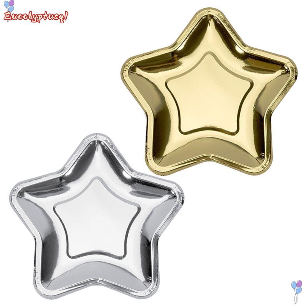 EUCALYPTUSQ1 10pcs Star Shaped Dinner Plate, Five-pointed Star Silver Disposable Paper Plate, Portab