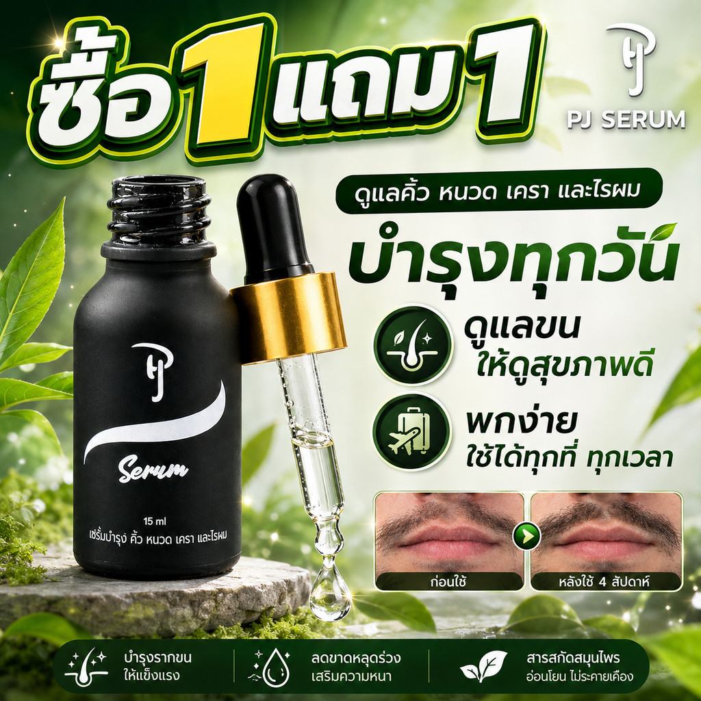 🔥ซื้อ 1 แถม1🔥 PJ SERUM พีเจเซรั่ม เซรั่มปลูกคิ้ว หนวด จอน ไรผม กระตุ้นรากขน เพิ่มความดกดำ ของแท้100%