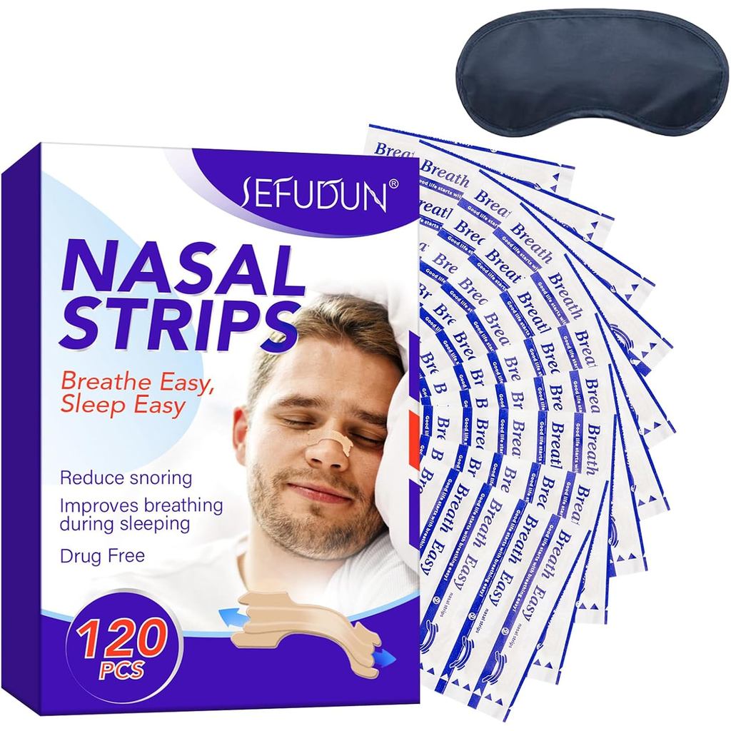 120 x Original Nasal Strips Anti Snoring Nasal Strips สําหรับการหายใจได้ดีขึ้นและหน้ากากตา 1 ชิ้น