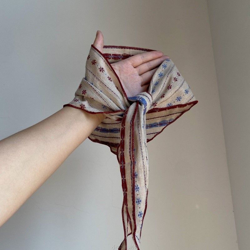 ผู้หญิง เกาหลี Red Edge ดอกไม้ผ้าพันคอคอ Neckerchief คอป้องกัน
