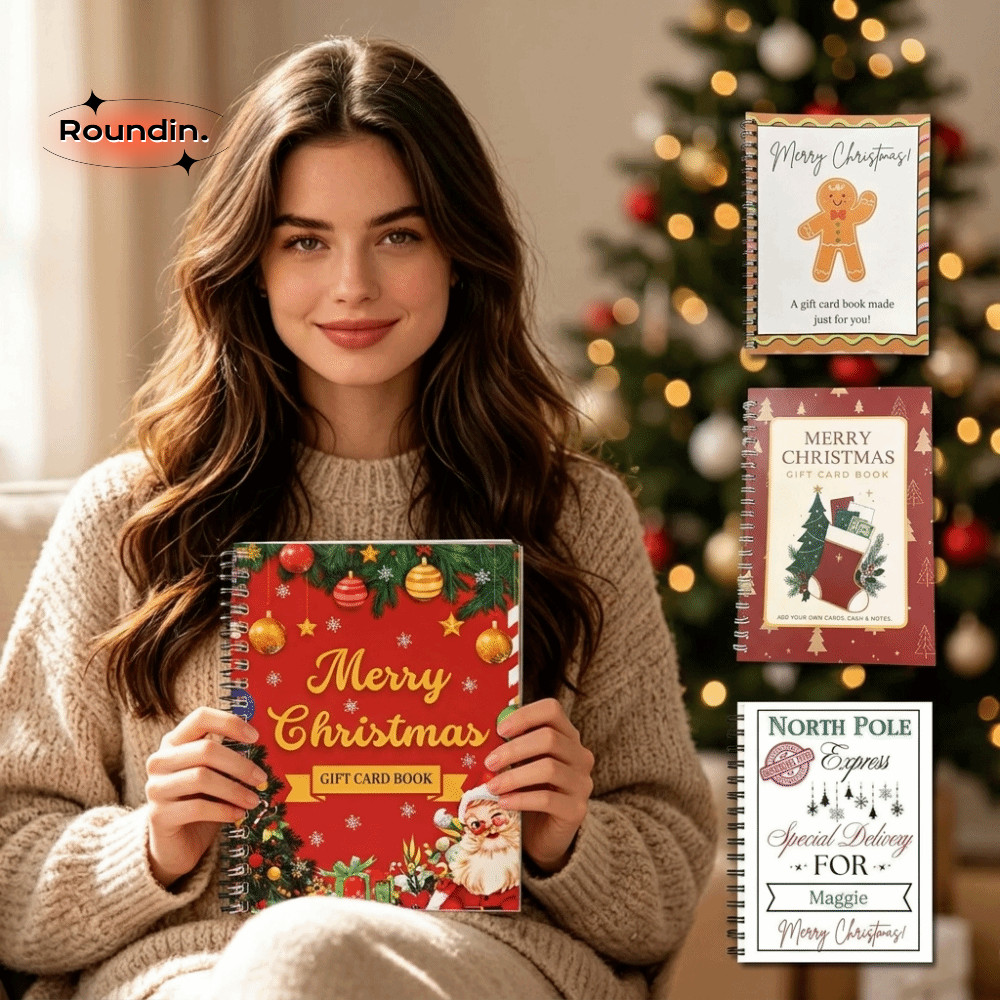 ROUNDIN Christmas Gift Card Book, Card Sleeves Compact Gift Card Holder, Durable Portable Stylish Pa