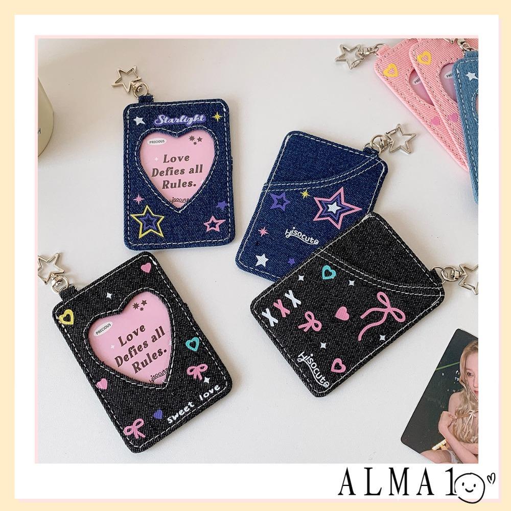 ALMA Card Holder, with Keychains Y2K K-Pop Idol Photo Card Storage, Fashion Denim 3inch Photocard Ho