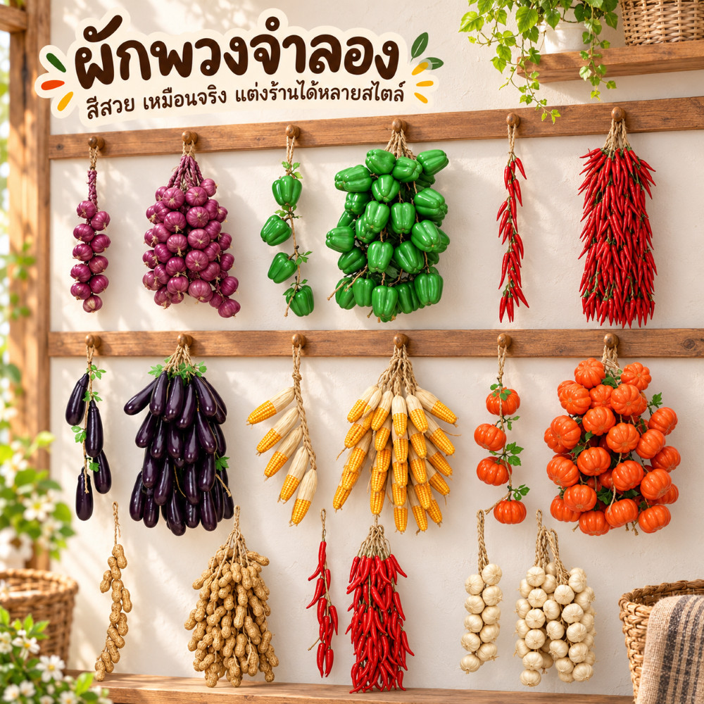 พริกพวง กระเทียม หอมแดง ผักปลอม ข้าวโพดปลอม อาหารแห้ง สำหรับแขวน ตกแต่งร้านอาหาร แต่งบ้าน แต่งร้านค้า