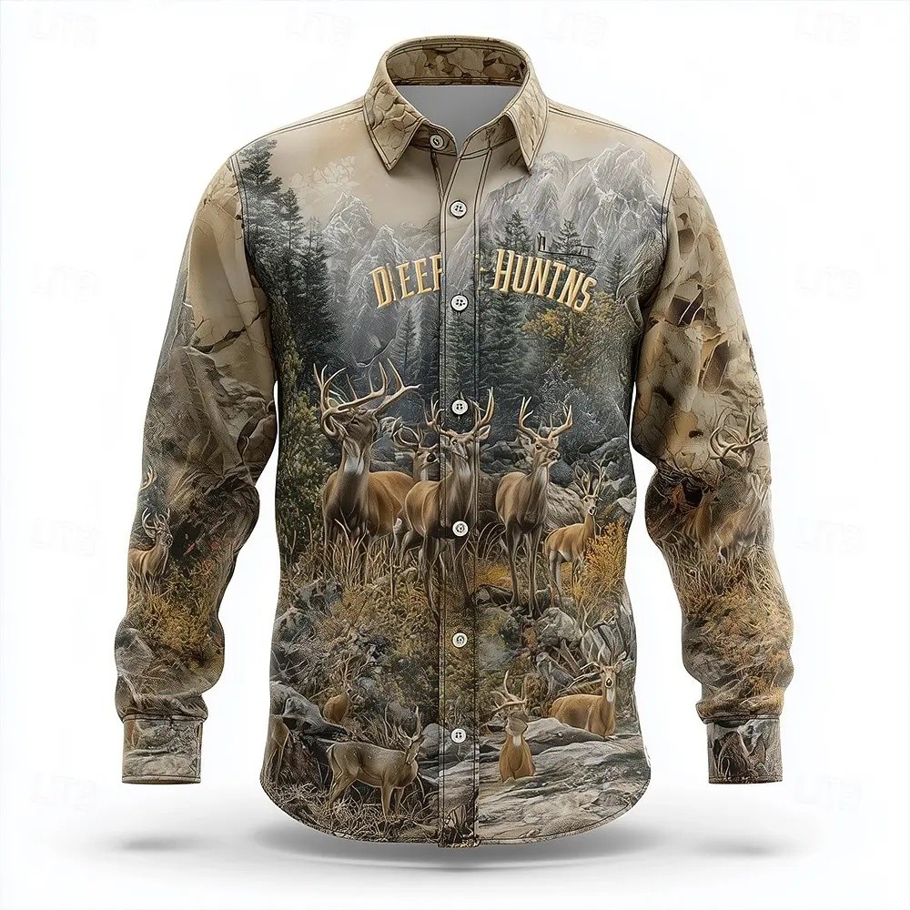 Retro Mens Reindeer Aztec วัฒนธรรมอินเดียเสื้อแขนยาวเสื้อลําลองชายเสื้อชาติพันธุ์ Vintage 3D พิมพ์เส