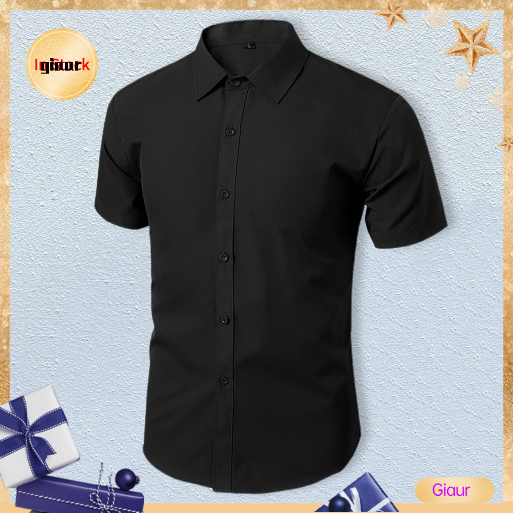 Giaurz Men Office Shirt Single-breasted Casual Lapel Casual Official Men Tops